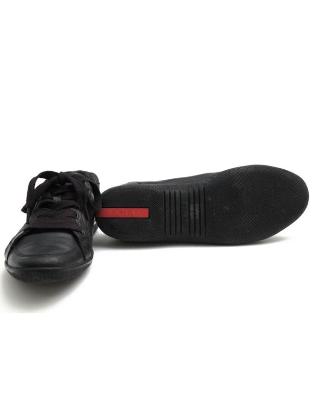 Prada Shoes Sneakers Low Cut Women Leather Black 3 E5620 - Picture 7 of 9